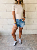 Beige Backless Ribbed Tee