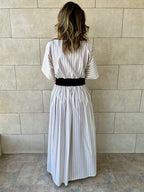 Beige Snatch Waist Stripe Dress