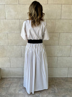 Beige Snatch Waist Stripe Dress