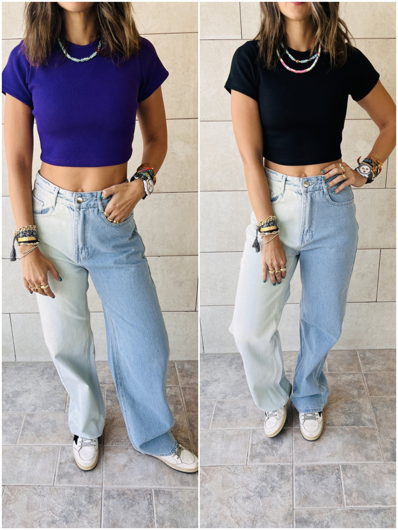 Black & Purple Cropped Essential Tee