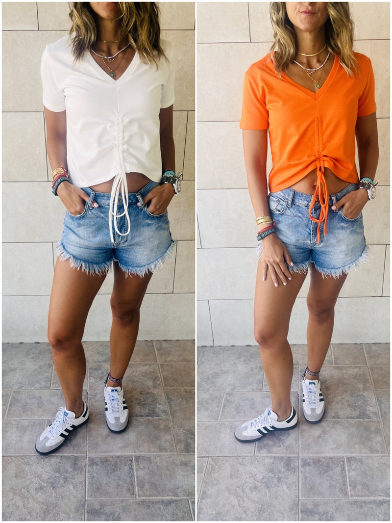 Orange & White Pull Me Through Crop Tee