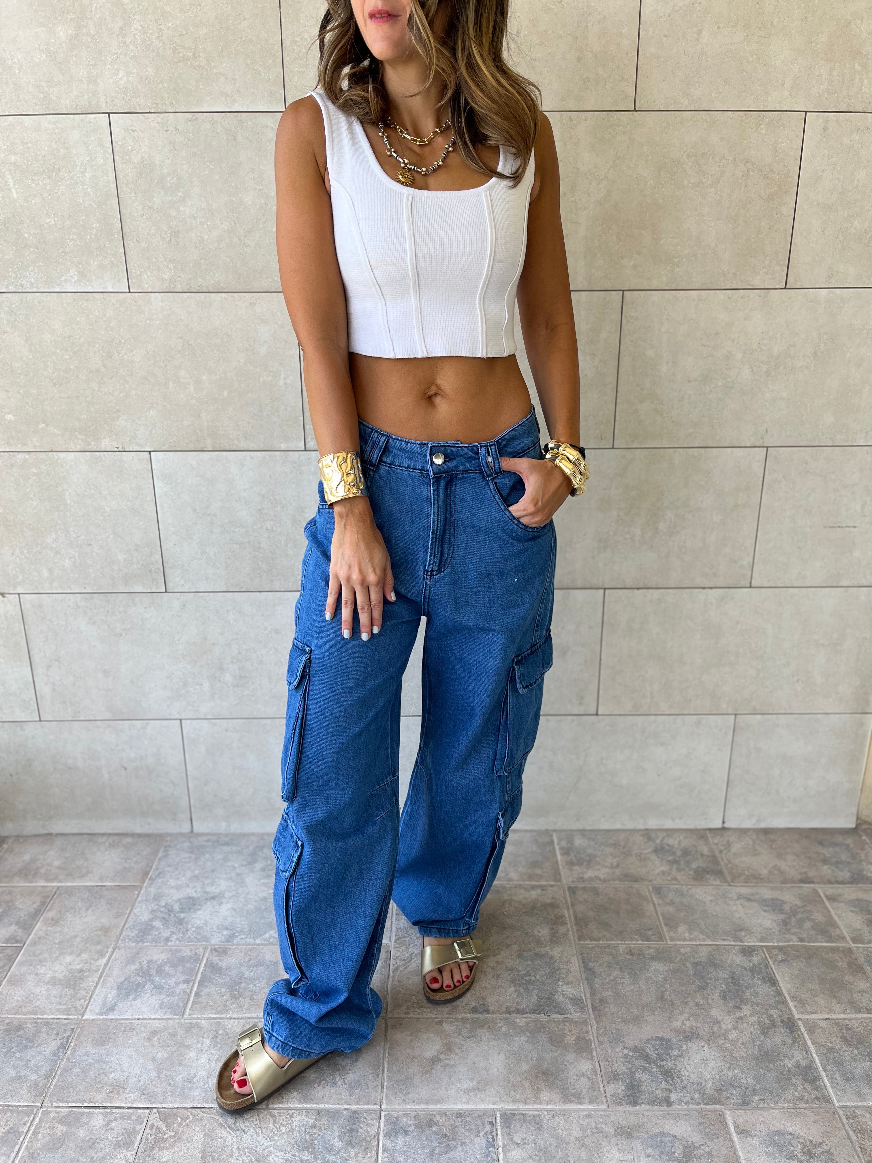 Blue Baggy Pockets Jeans