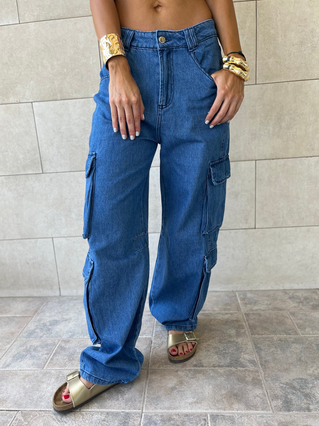 Blue Baggy Pockets Jeans