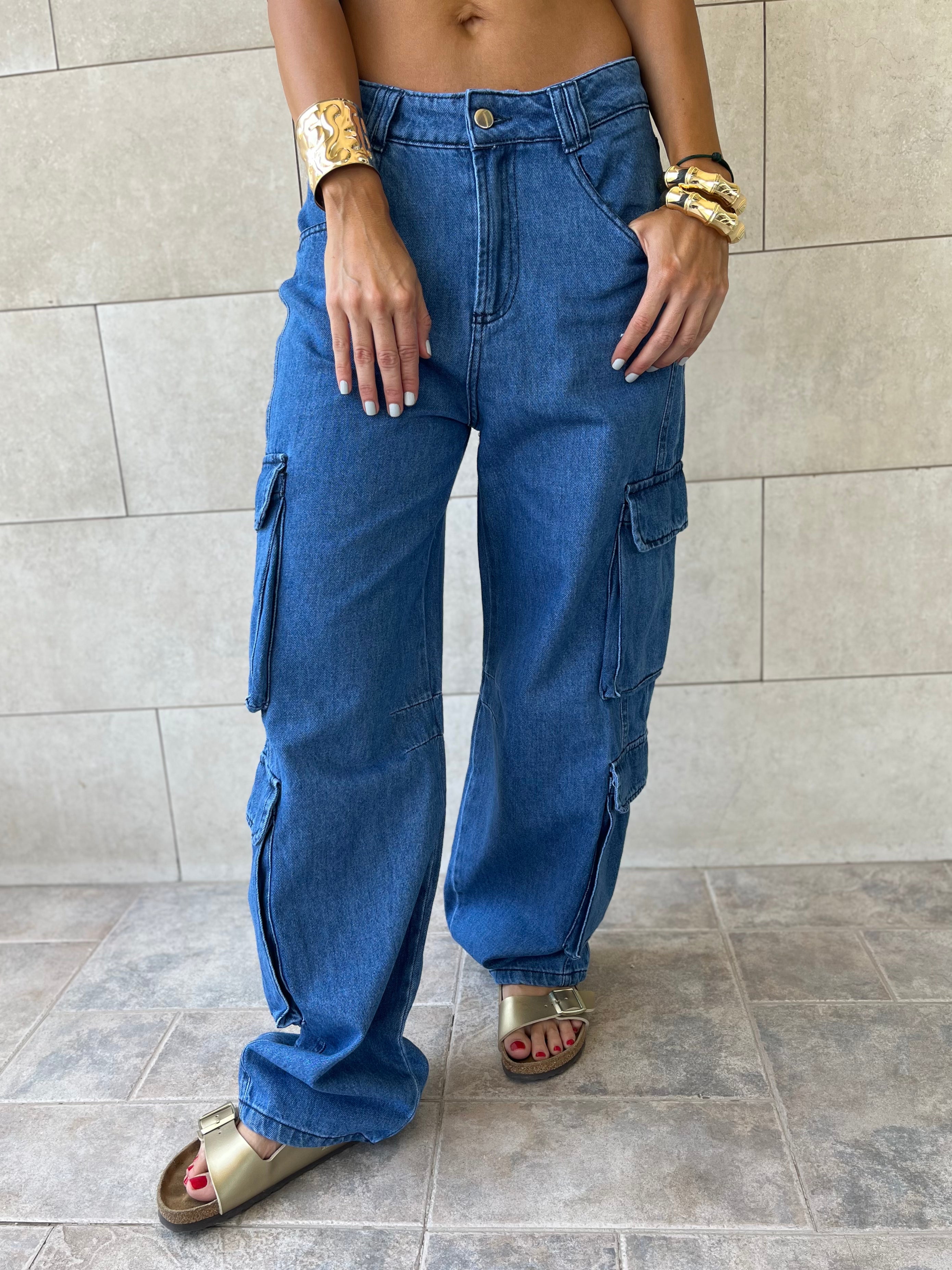 Blue Baggy Pockets Jeans