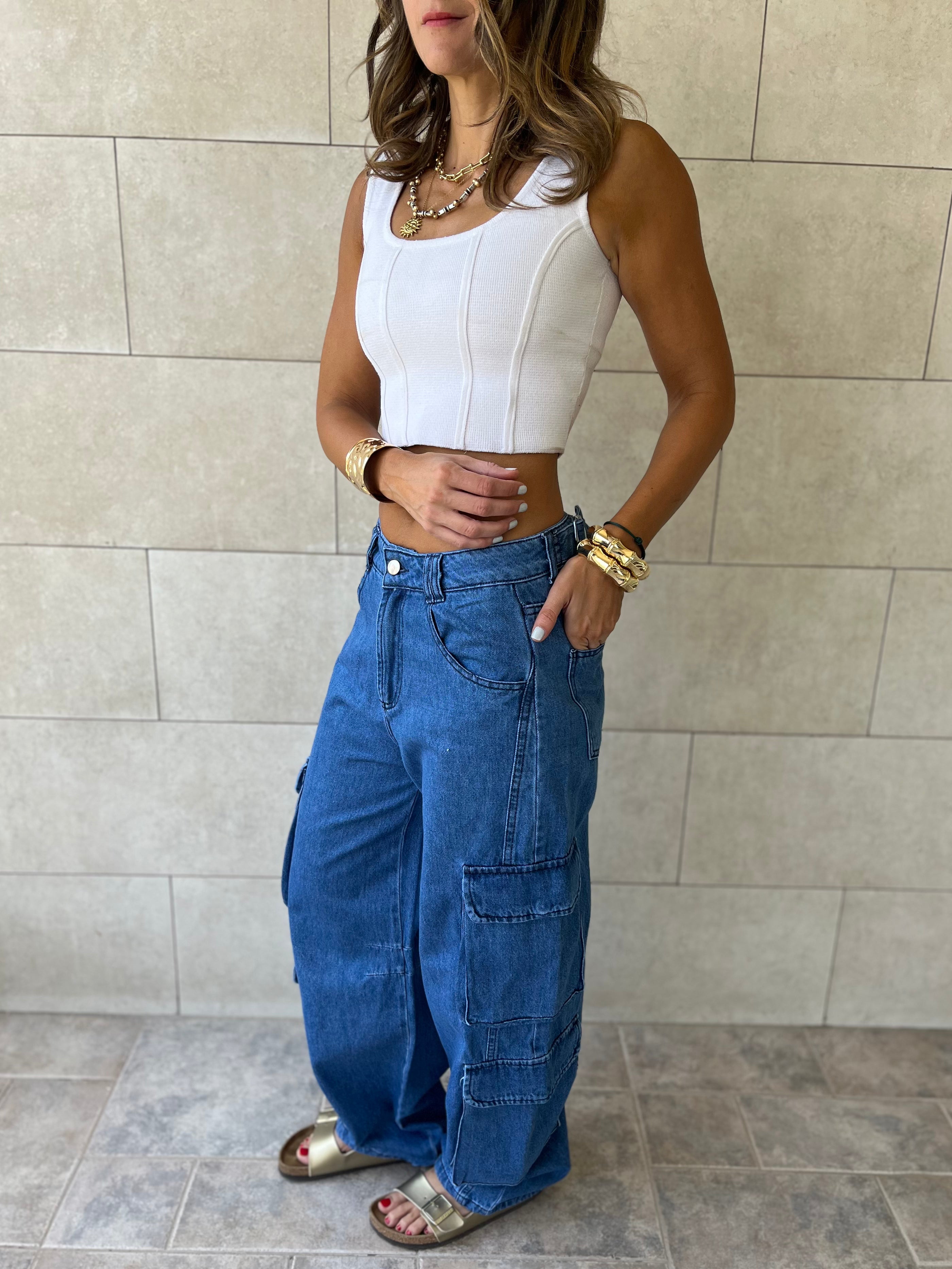 Blue Baggy Pockets Jeans