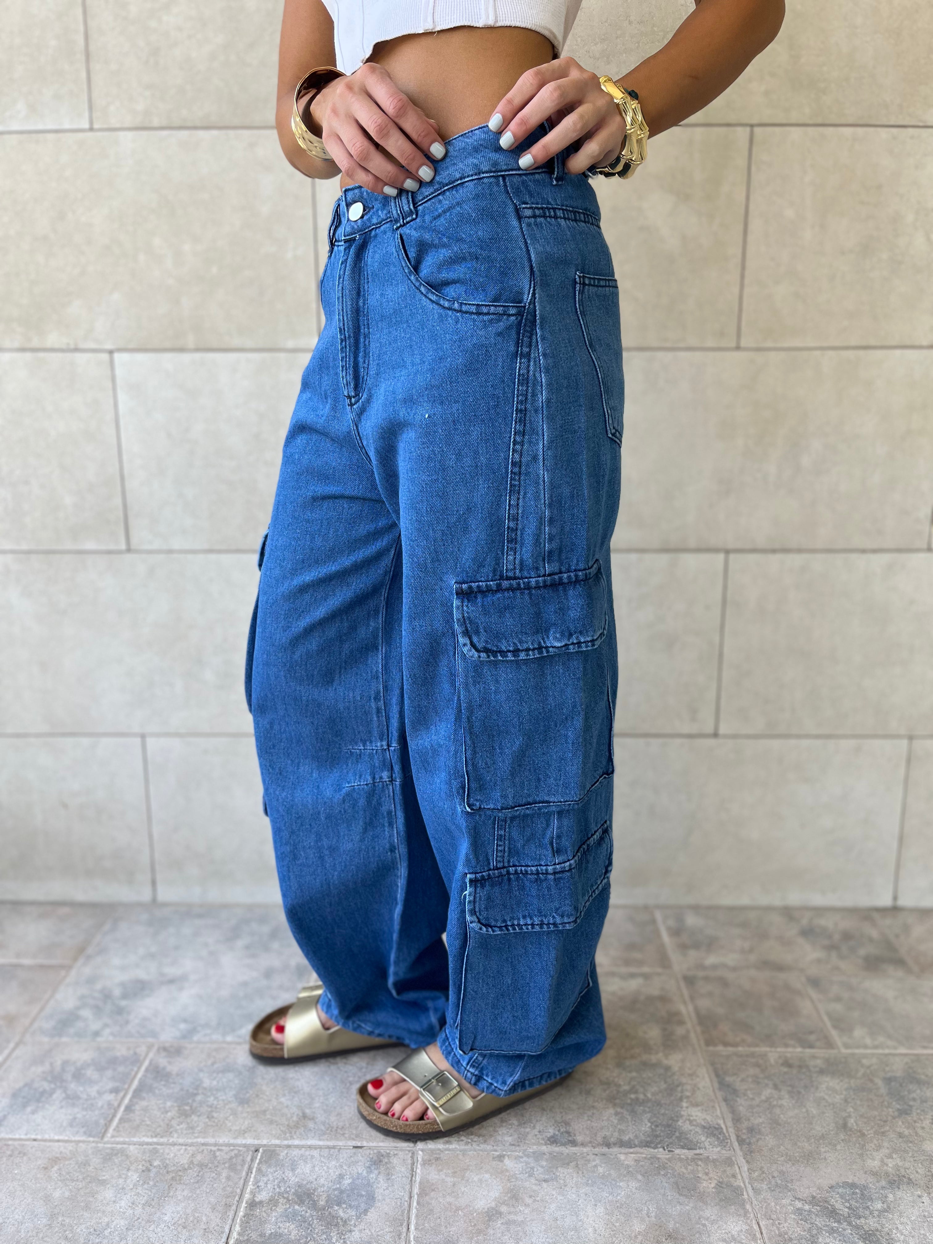 Blue Baggy Pockets Jeans