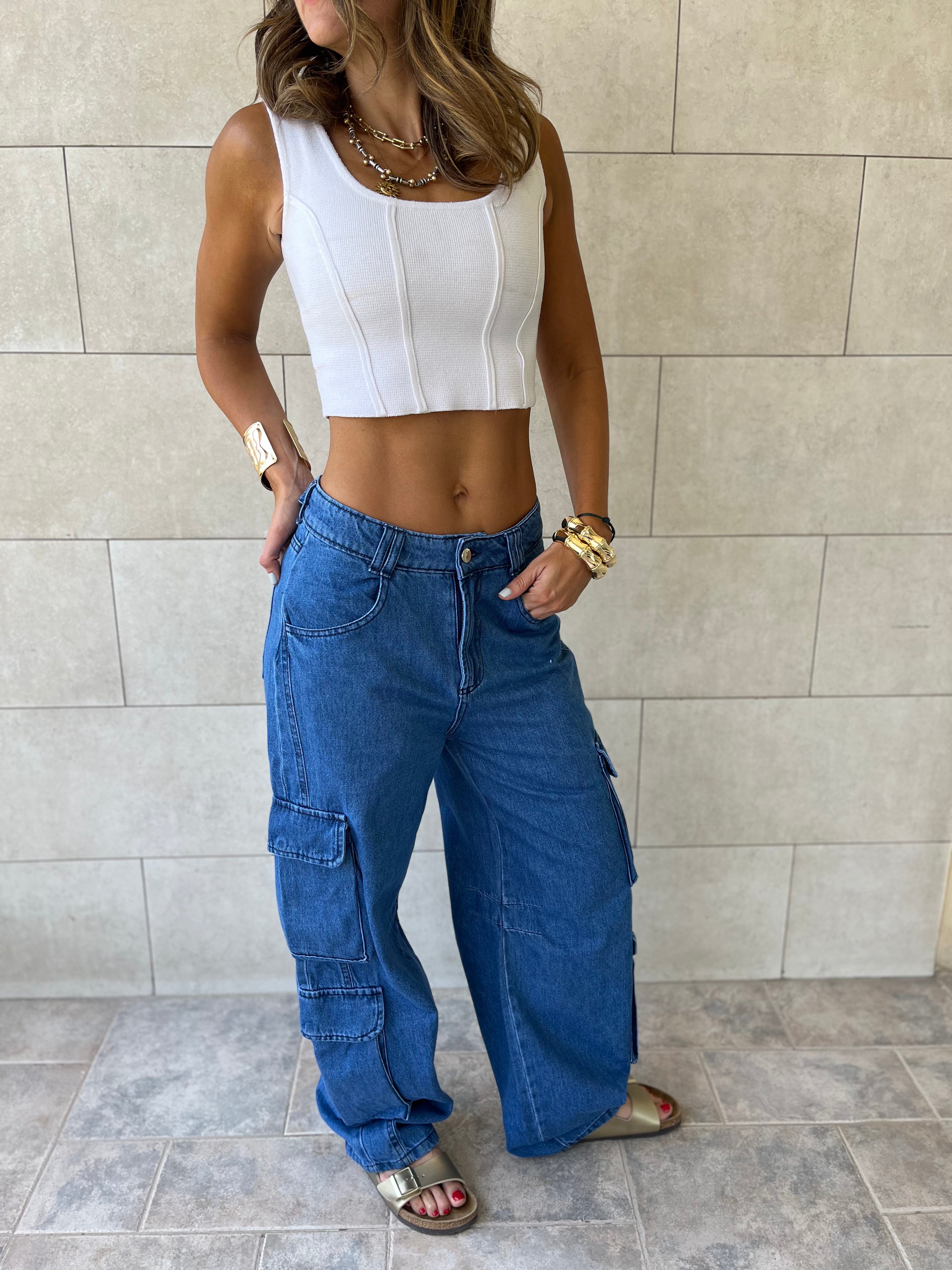 Blue Baggy Pockets Jeans