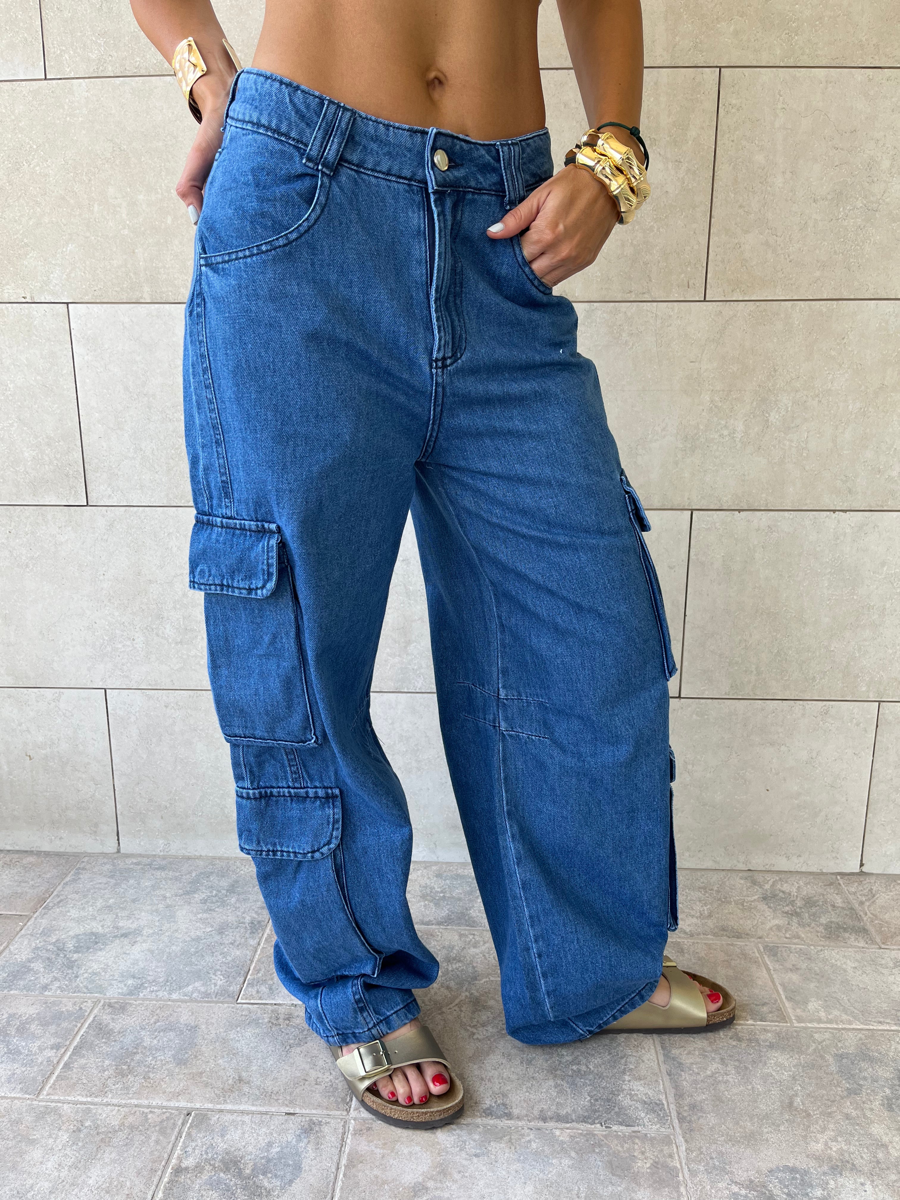 Blue Baggy Pockets Jeans
