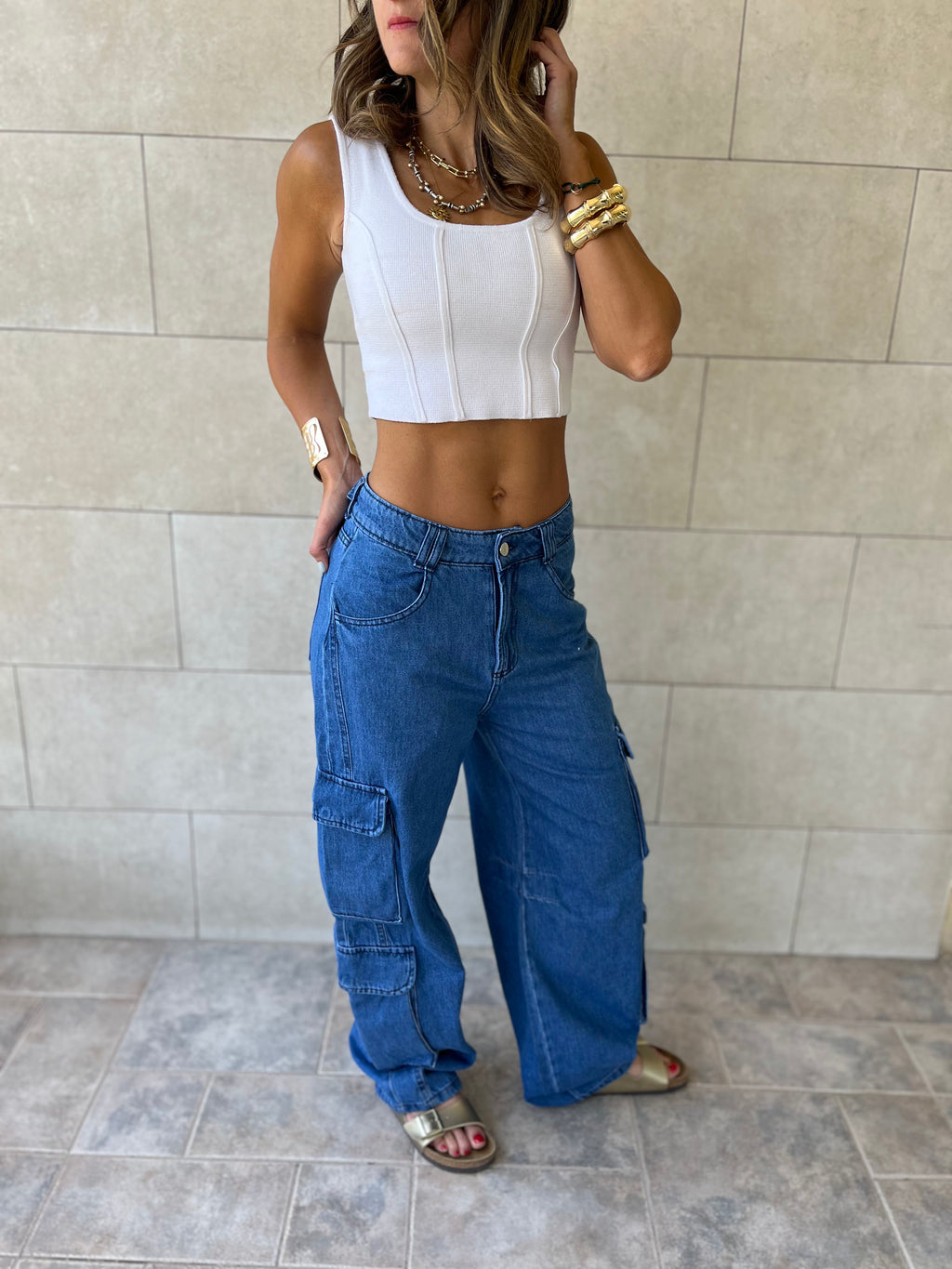 Blue Baggy Pockets Jeans