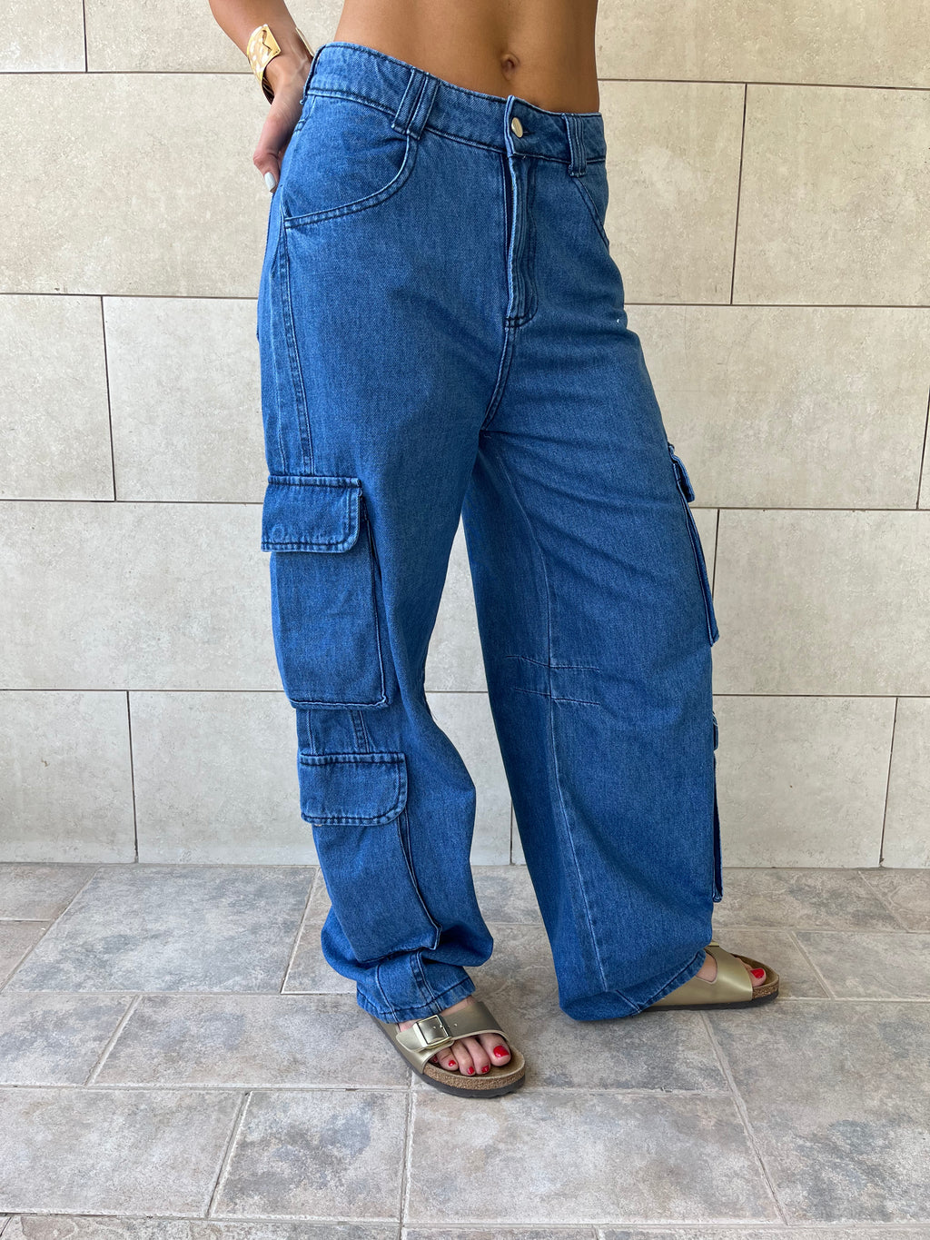 Blue Baggy Pockets Jeans