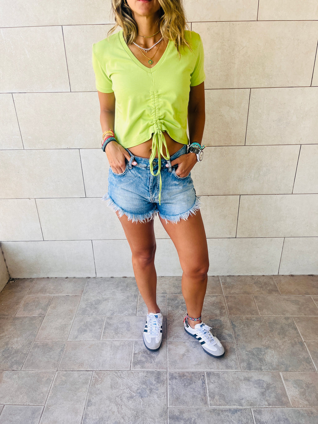 Black & Mint Pull Me Through Crop Tee