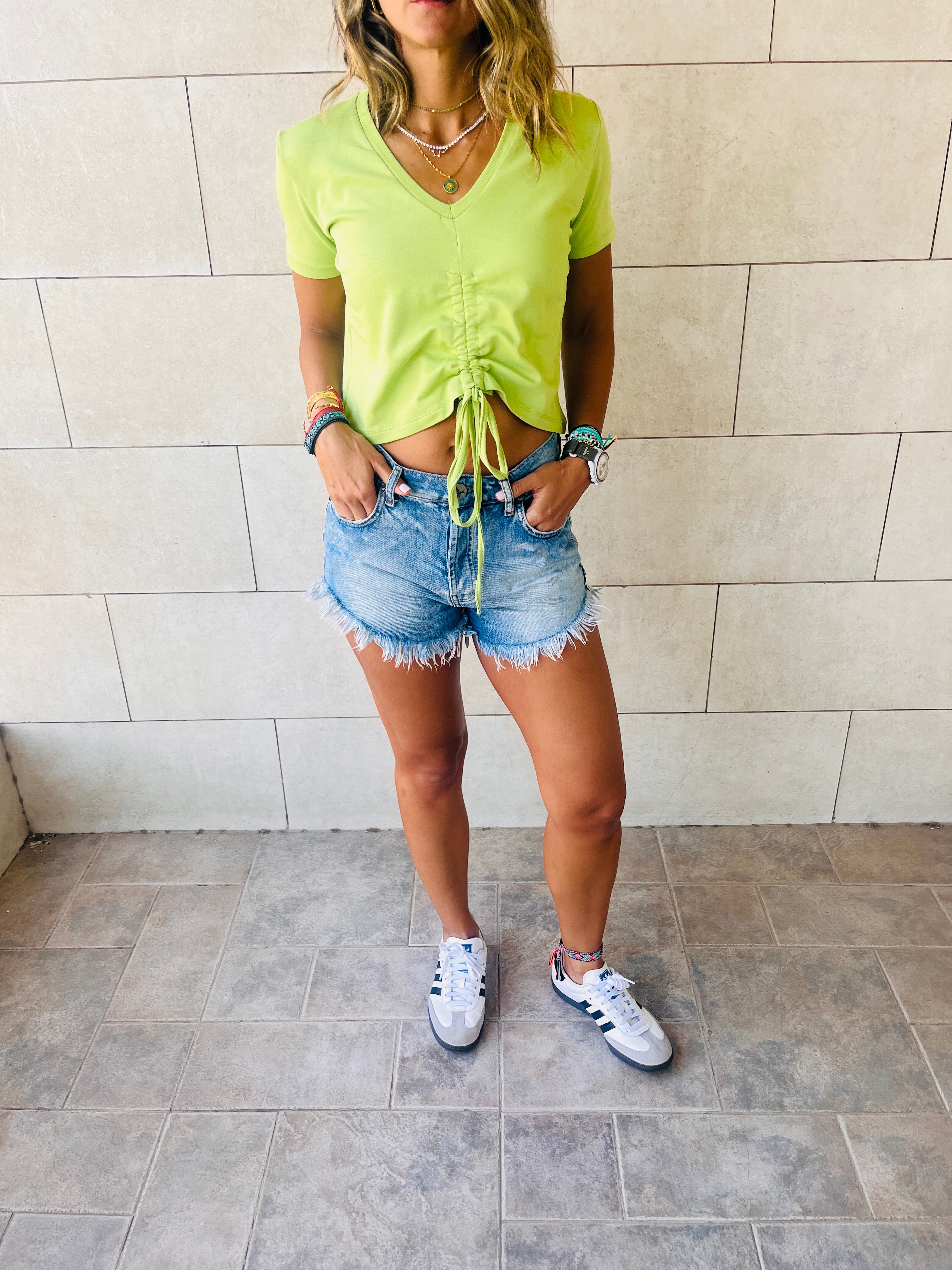 Black & Mint Pull Me Through Crop Tee