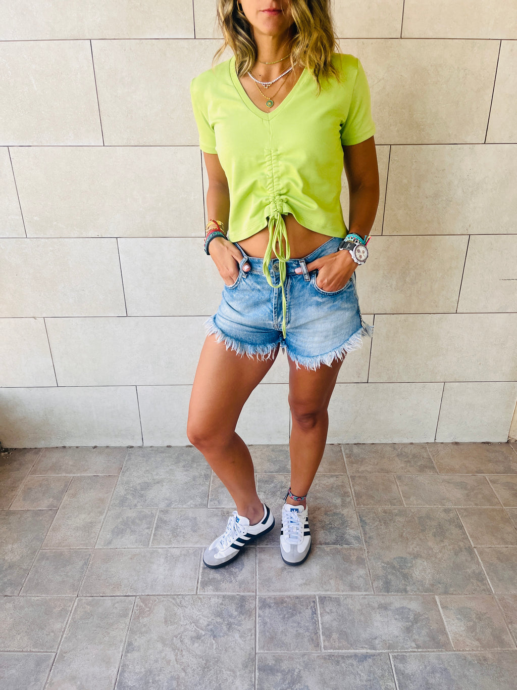 Black & Mint Pull Me Through Crop Tee