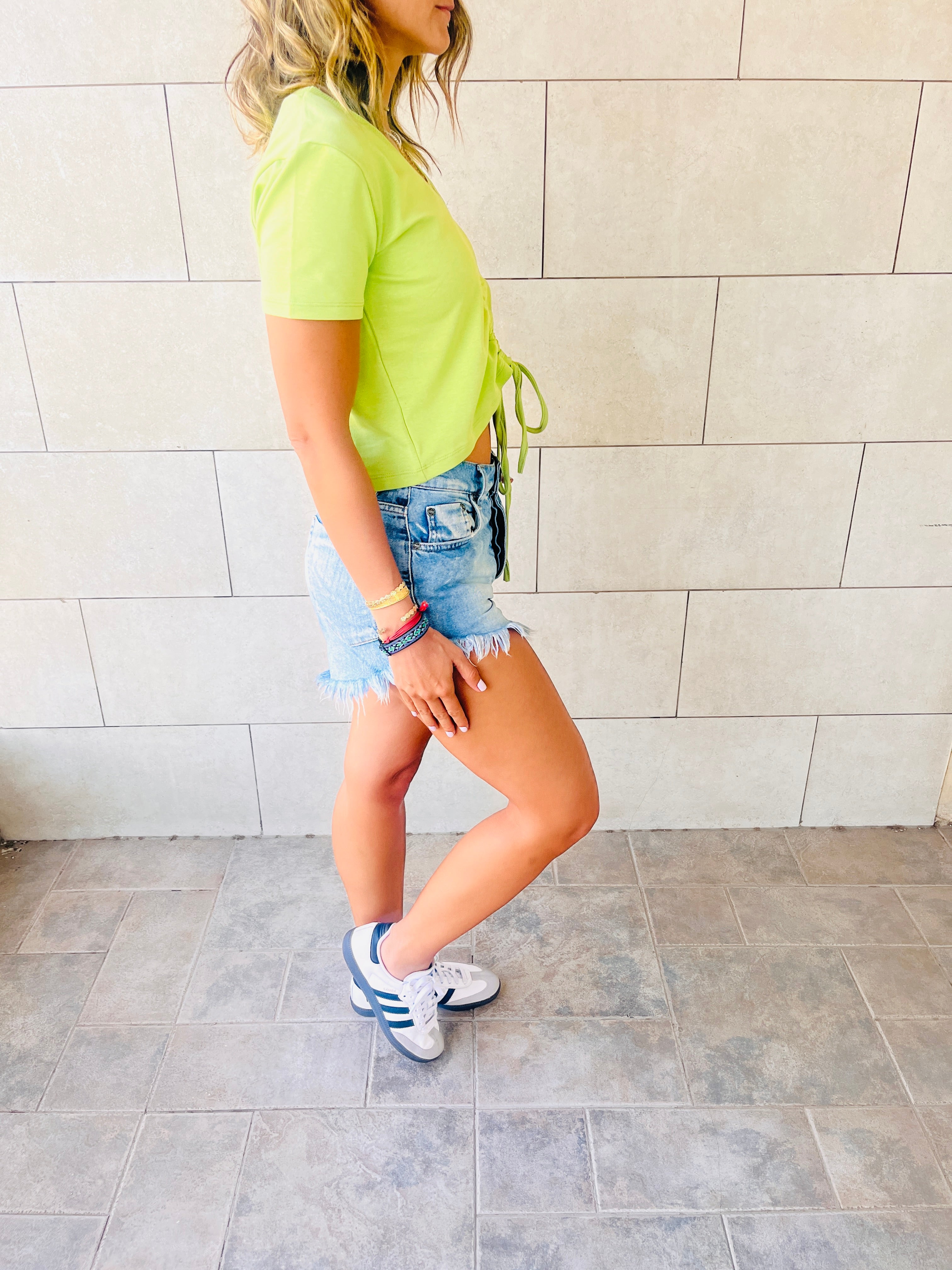 Black & Mint Pull Me Through Crop Tee