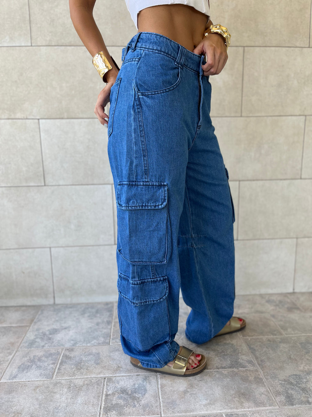 Blue Baggy Pockets Jeans