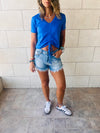Blue & Beige Pull Me Through Crop Tee