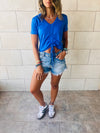 Blue & Beige Pull Me Through Crop Tee