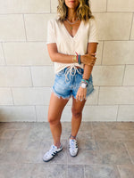 Blue & Beige Pull Me Through Crop Tee