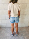 Blue & Beige Pull Me Through Crop Tee