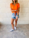 Orange & White Pull Me Through Crop Tee