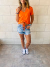 Orange & White Pull Me Through Crop Tee