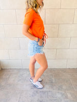 Orange & White Pull Me Through Crop Tee