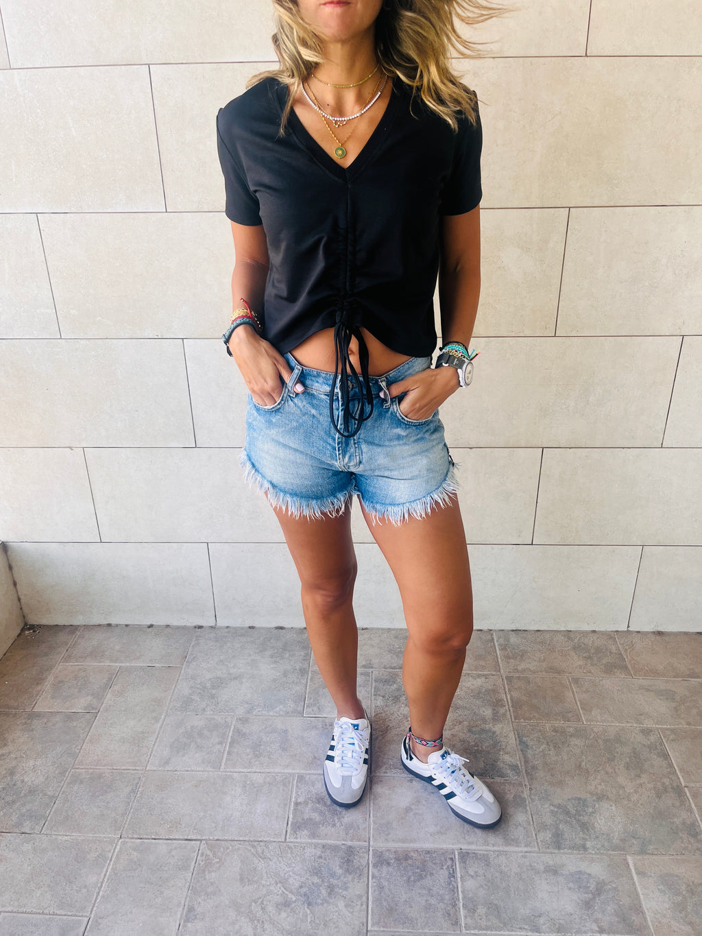 Black & Mint Pull Me Through Crop Tee