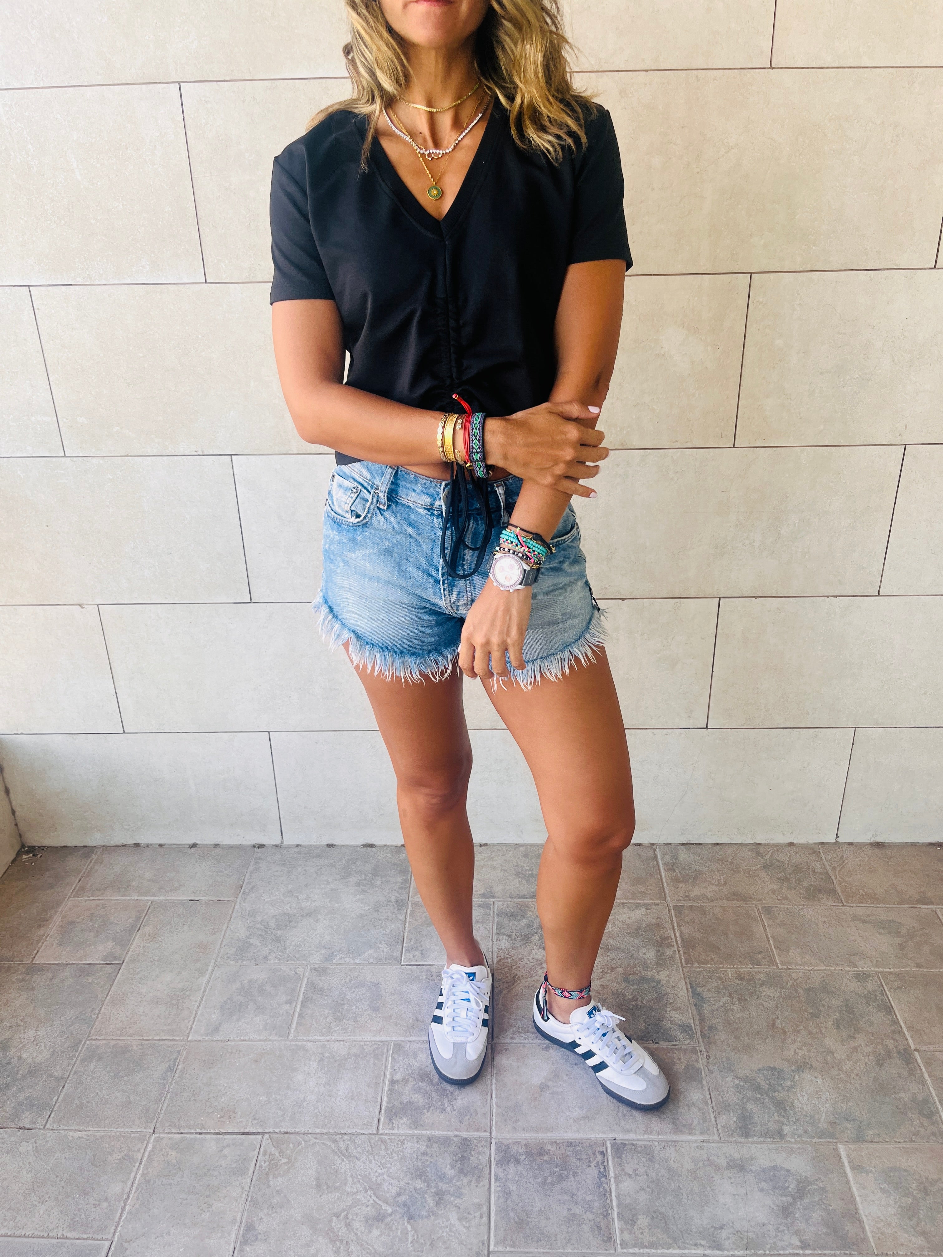 Black & Mint Pull Me Through Crop Tee