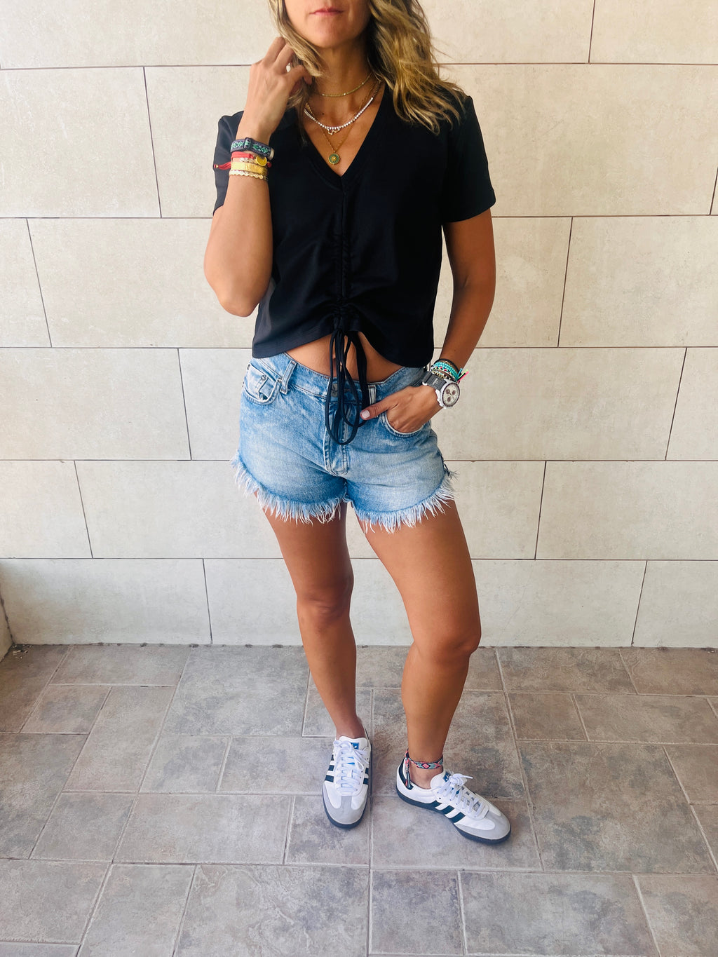 Black & Mint Pull Me Through Crop Tee