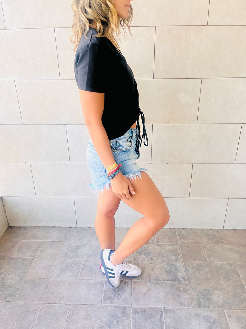 Black & Mint Pull Me Through Crop Tee