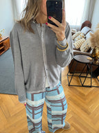 Grey Middle Line Button Knit Cardigan