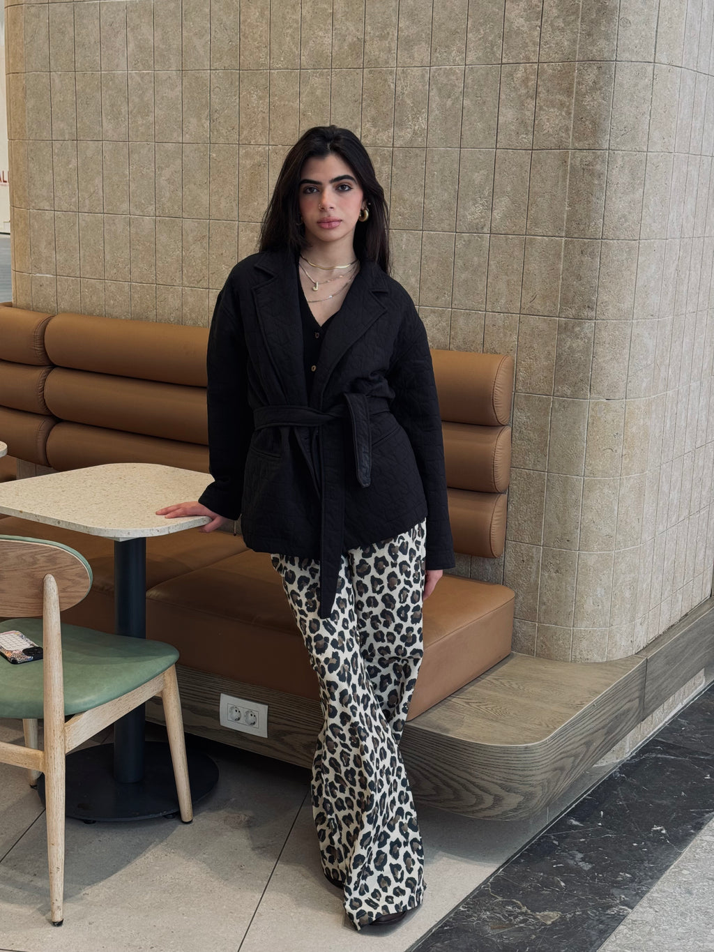 Black Belted Quilted Blazer Jacket