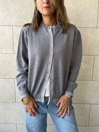 Grey Middle Line Button Knit Cardigan