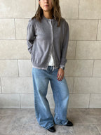 Grey Middle Line Button Knit Cardigan