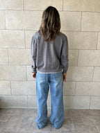 Grey Middle Line Button Knit Cardigan