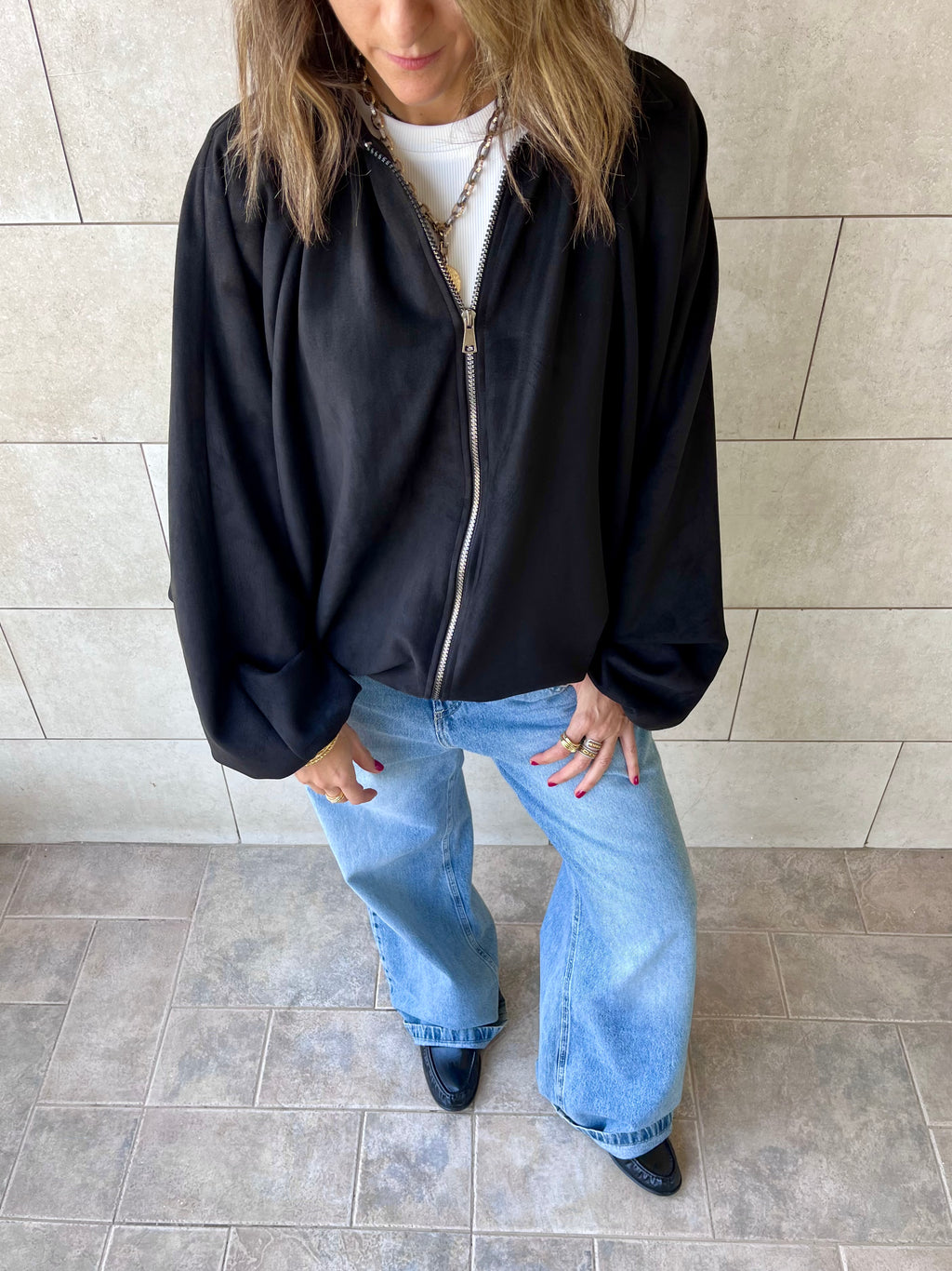 Black Balloon Suede Jacket