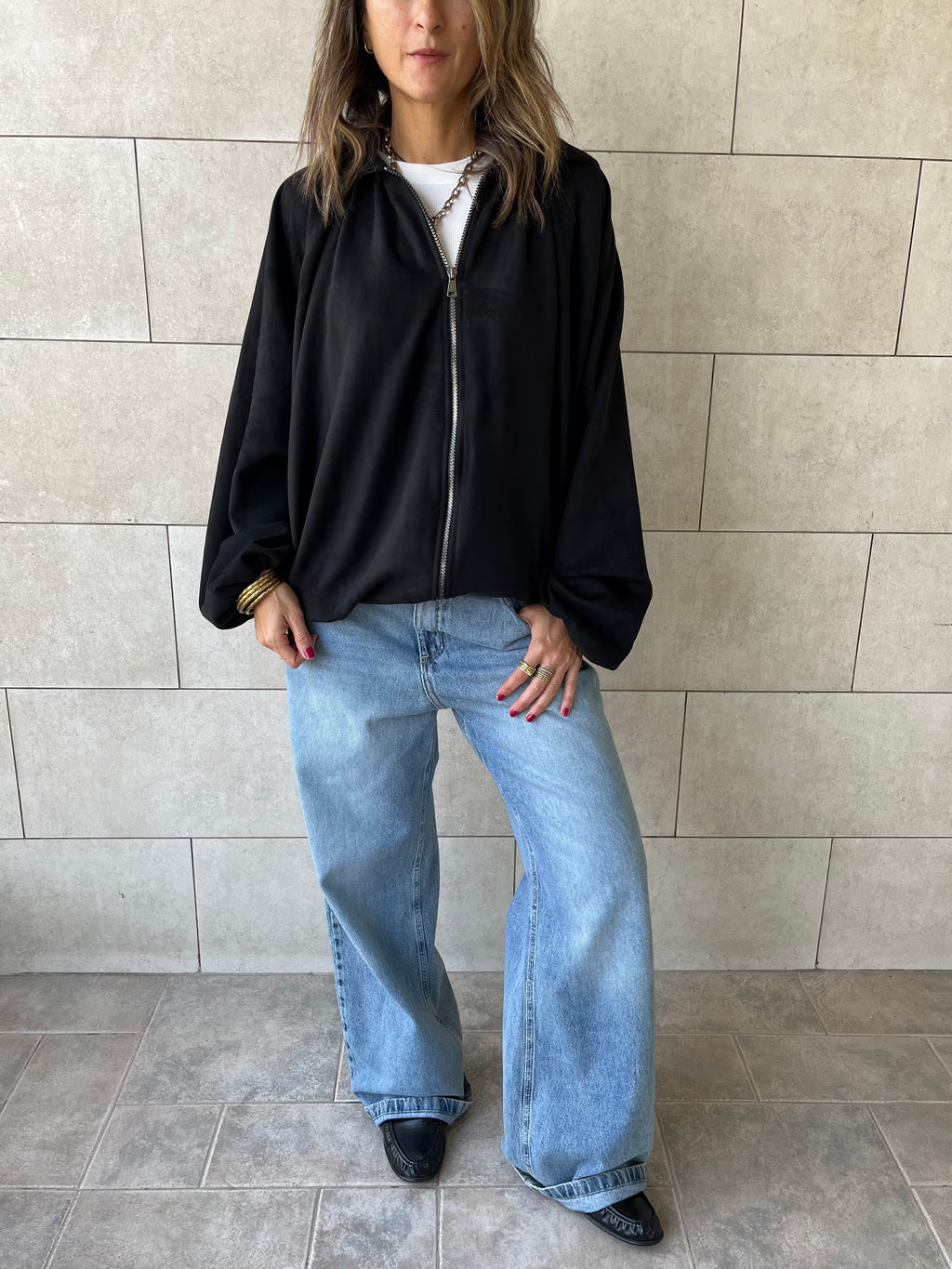 Black Balloon Suede Jacket