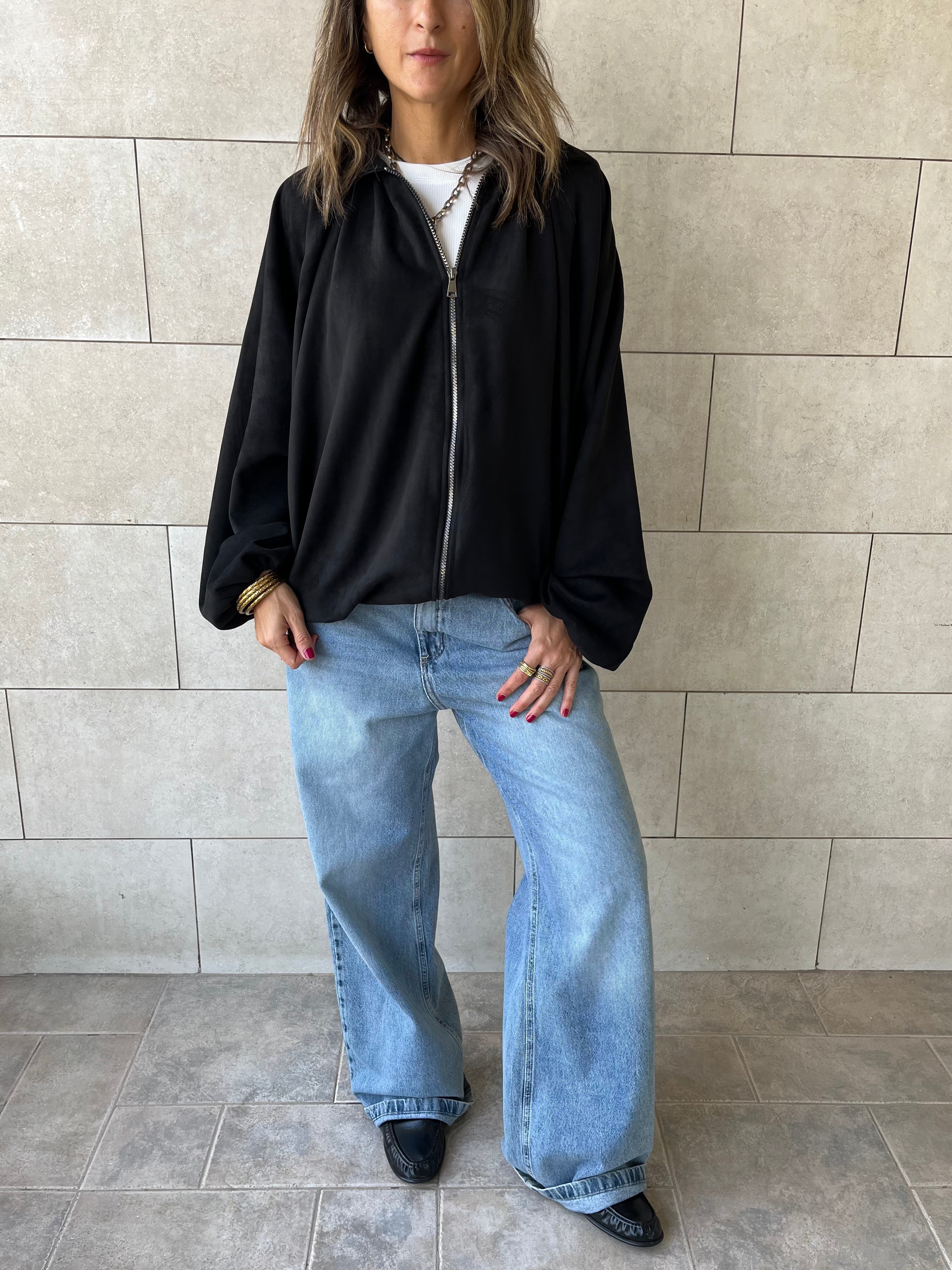 Black Balloon Suede Jacket