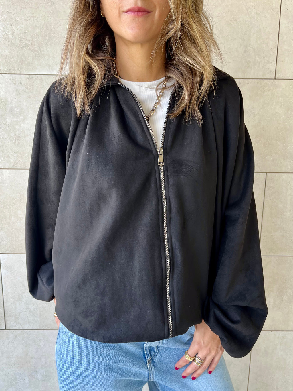 Black Balloon Suede Jacket