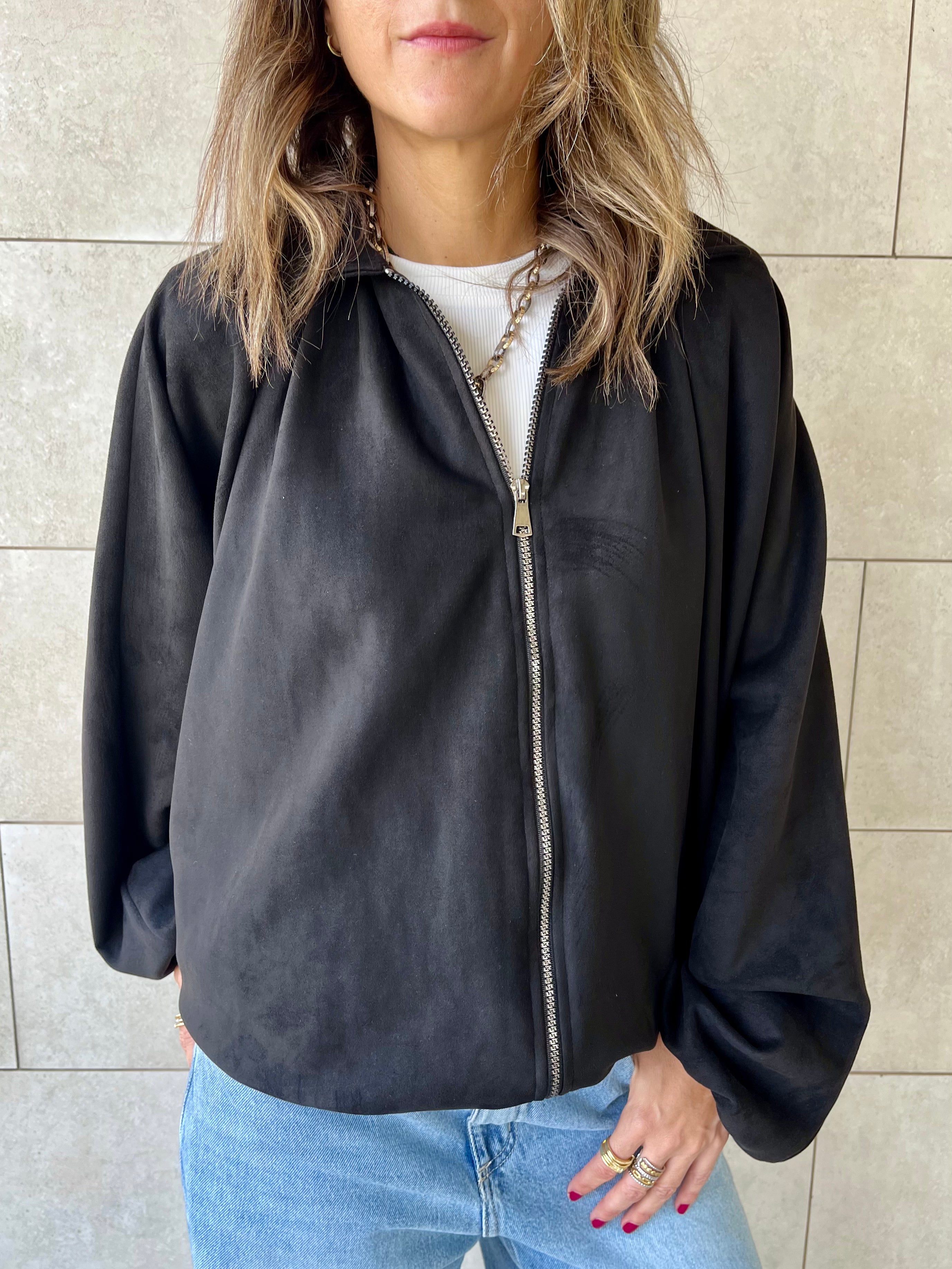 Black Balloon Suede Jacket