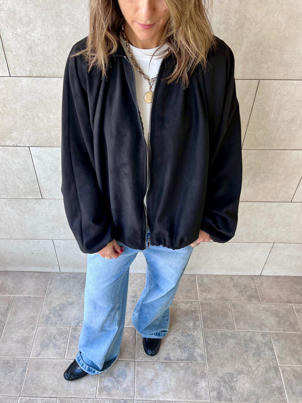 Black Balloon Suede Jacket