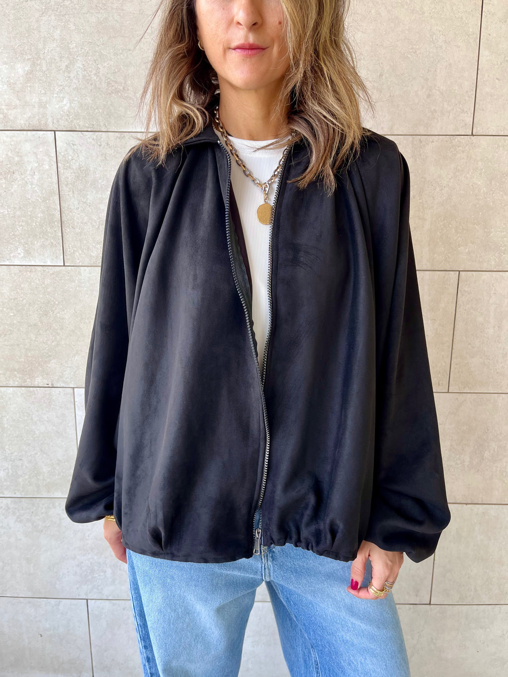 Black Balloon Suede Jacket