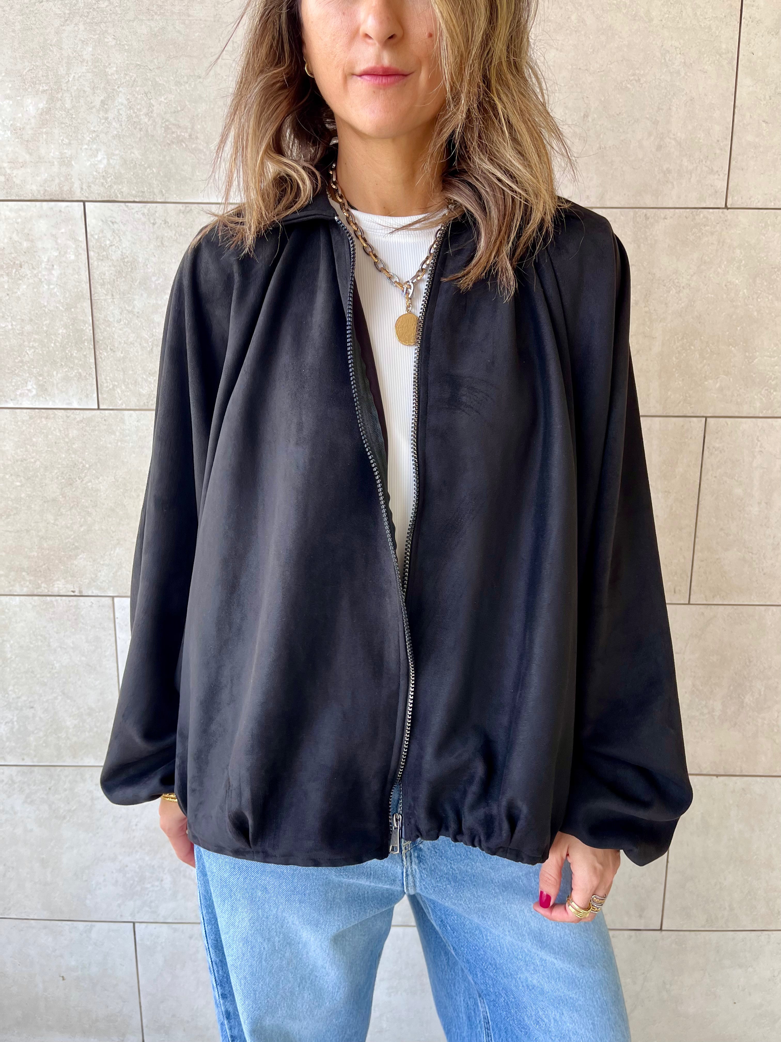 Black Balloon Suede Jacket