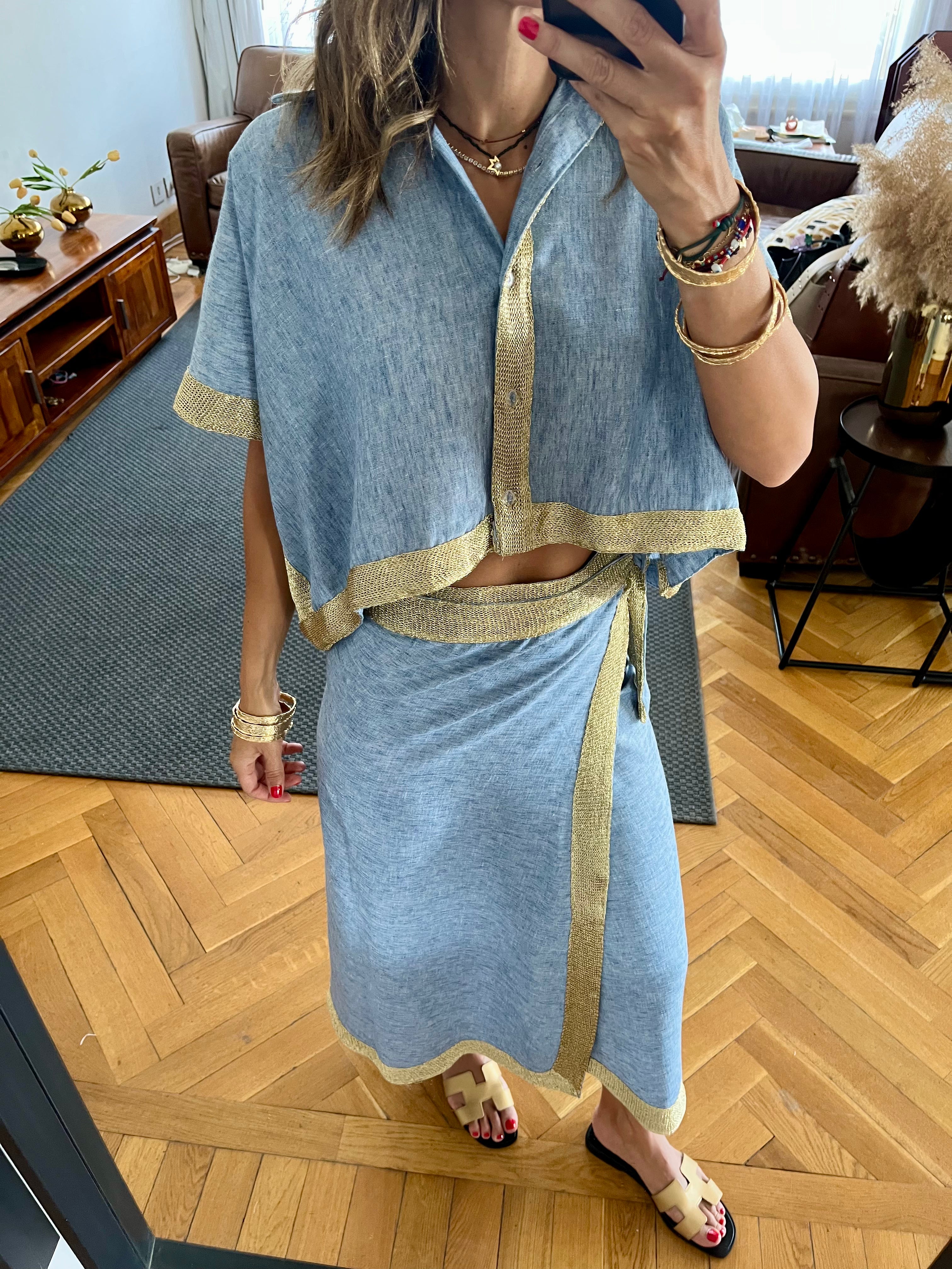 Golden Blue Edge Wrap Skirt