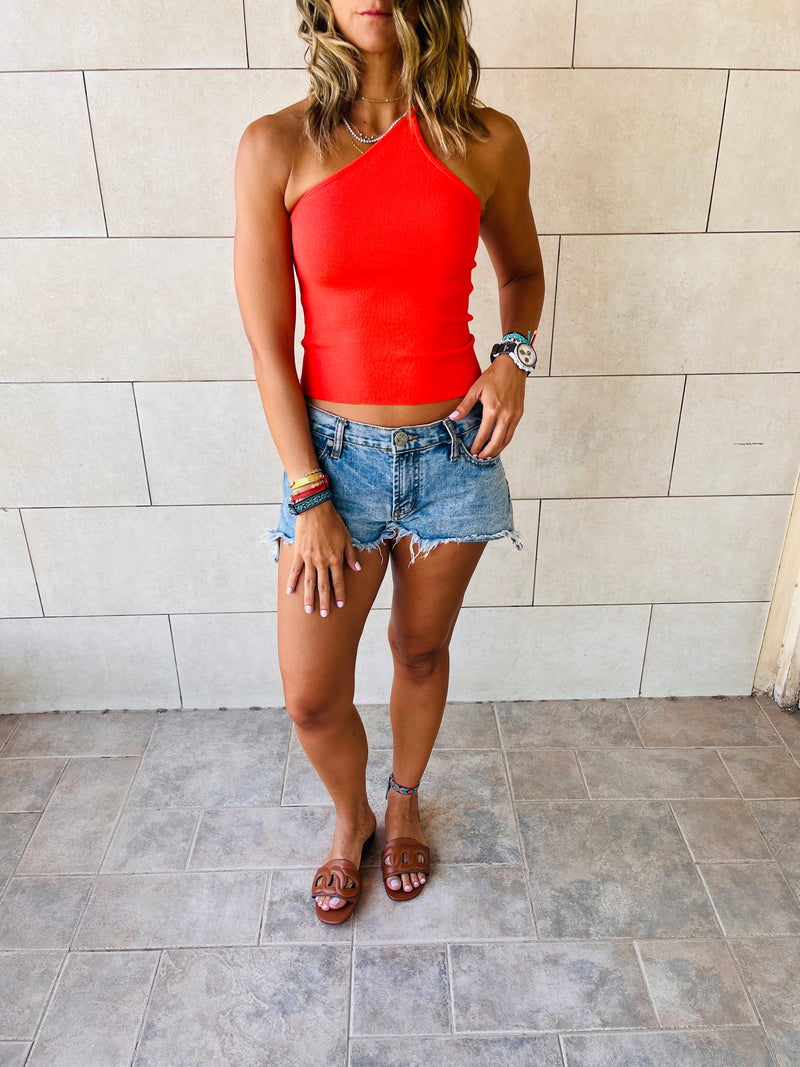 Watermelon Simple Cool Off Shoulder Top