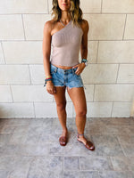Taupe Simple Cool Off Shoulder Top
