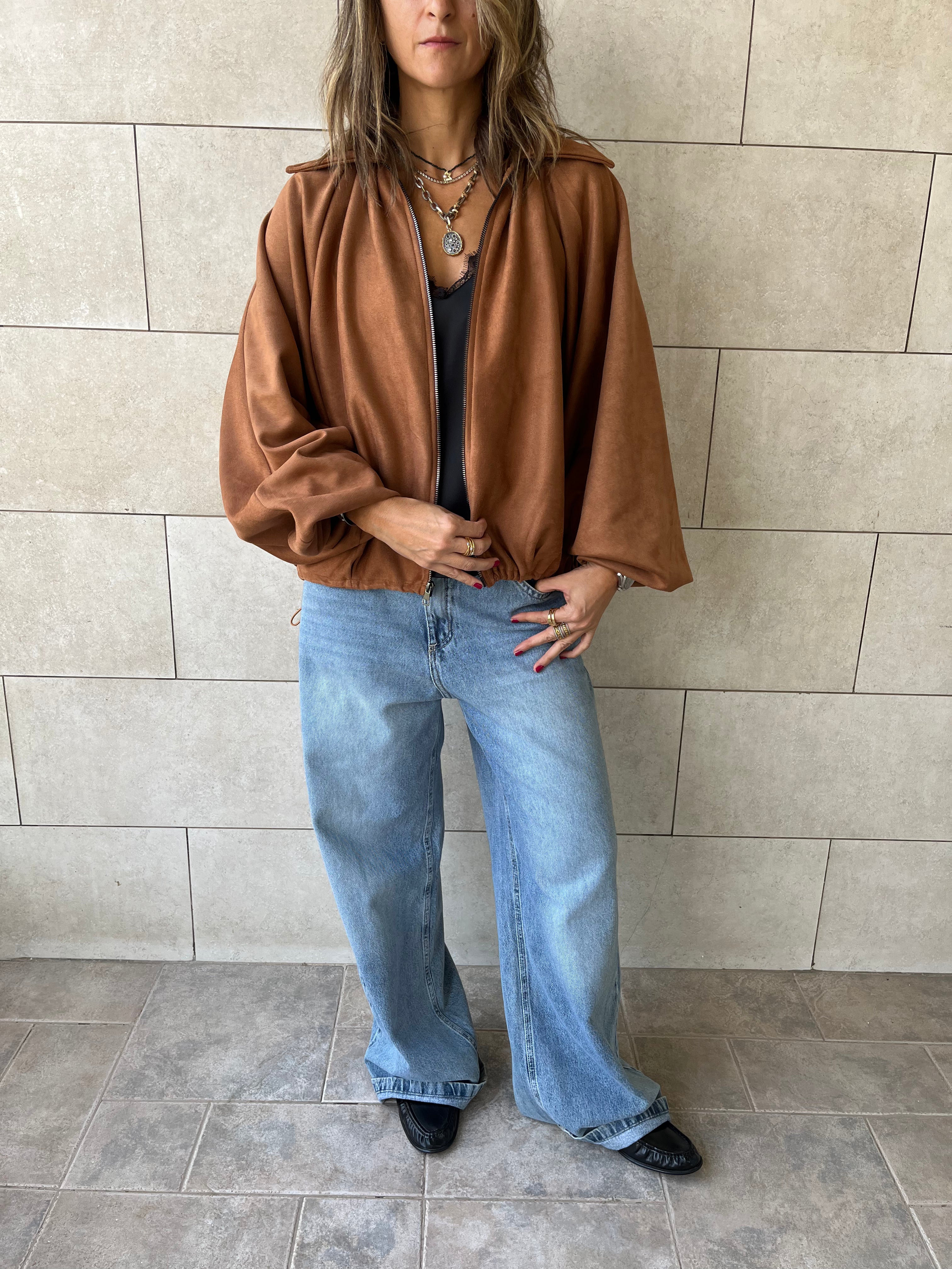 Camel Balloon Suede Jacket