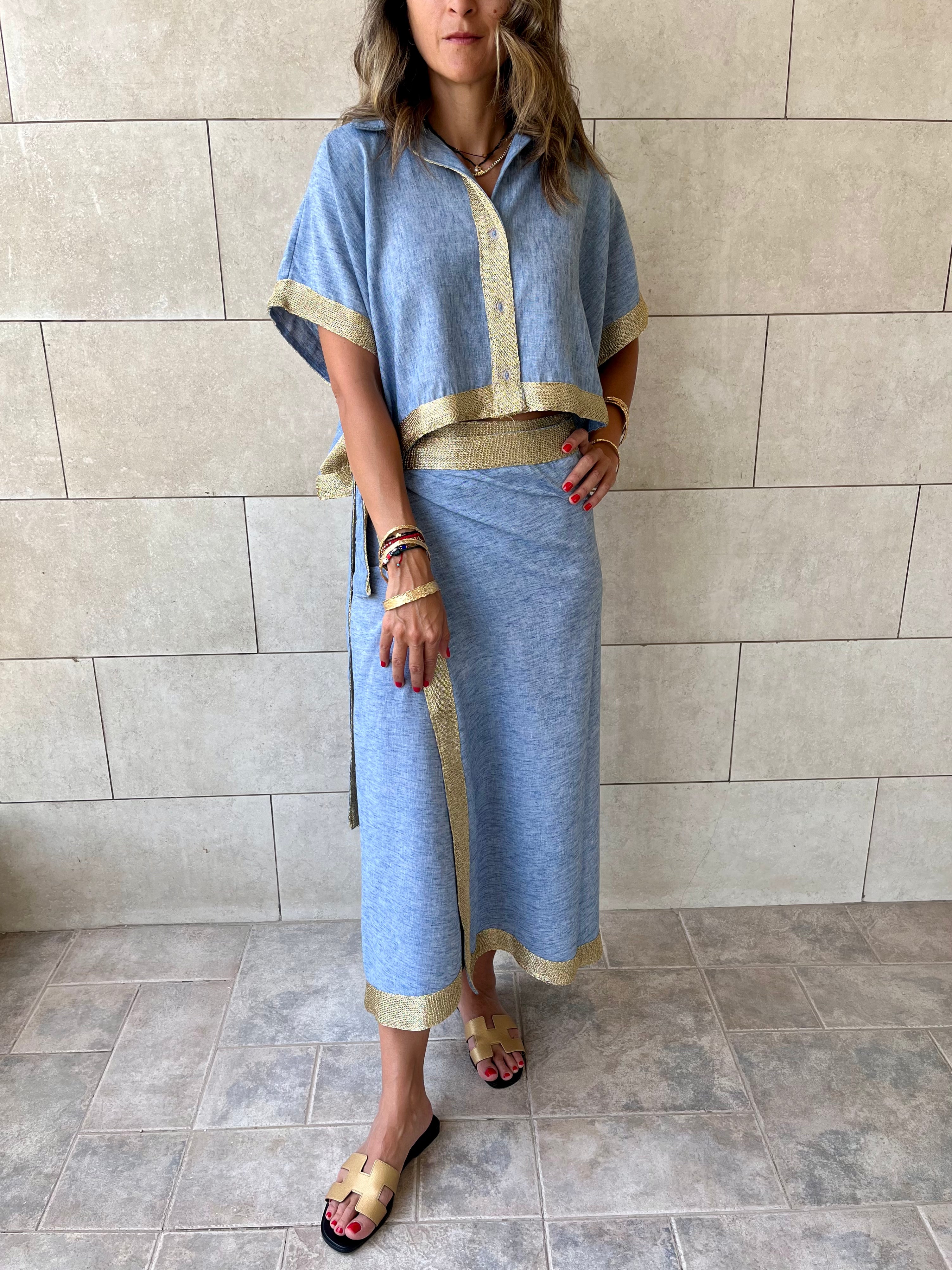 Golden Blue Edge Wrap Skirt