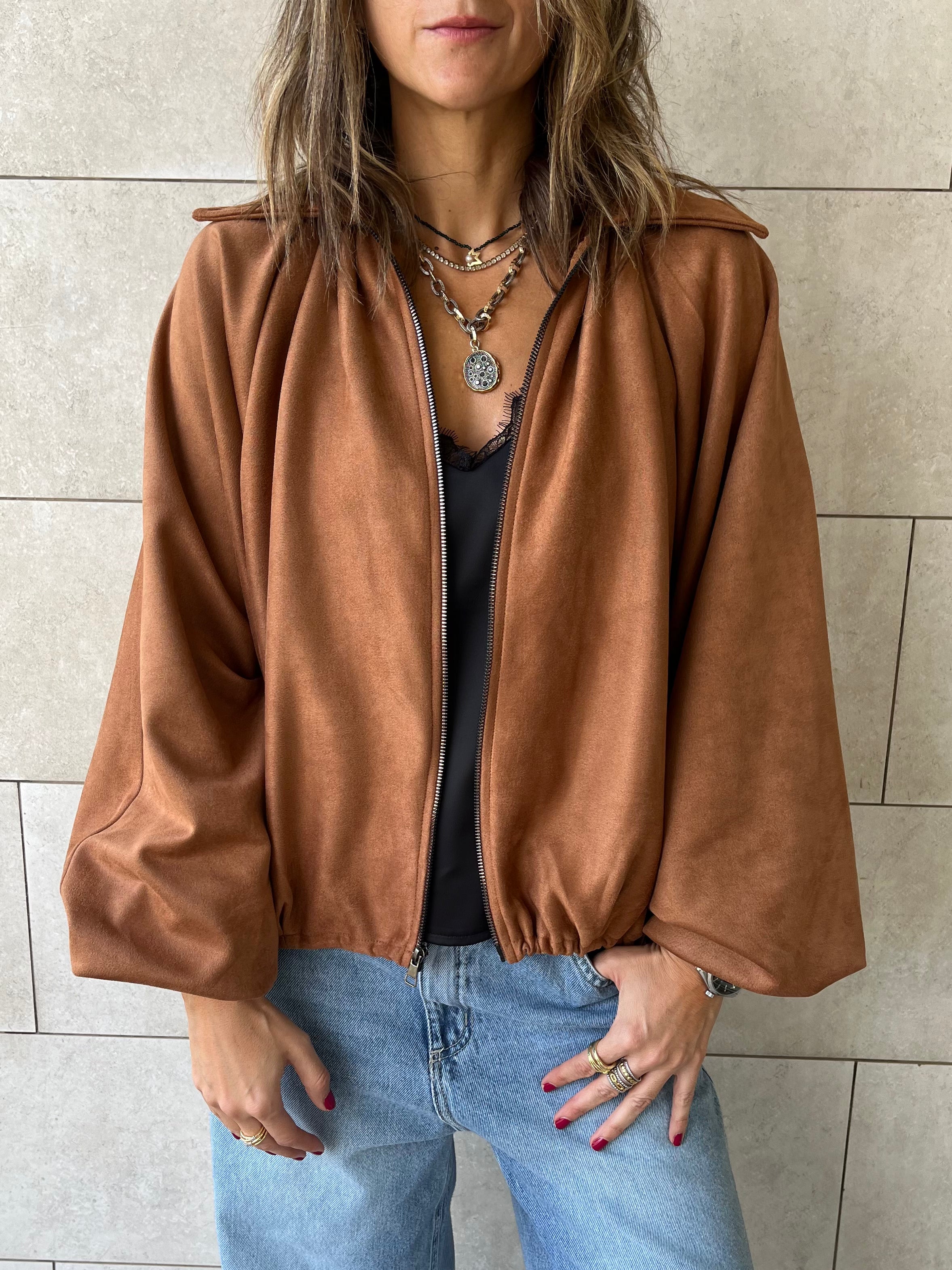 Camel Balloon Suede Jacket
