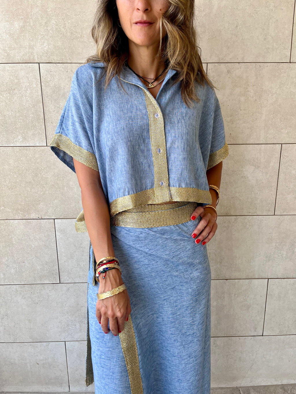 Golden Blue Edge Cropped Shirt